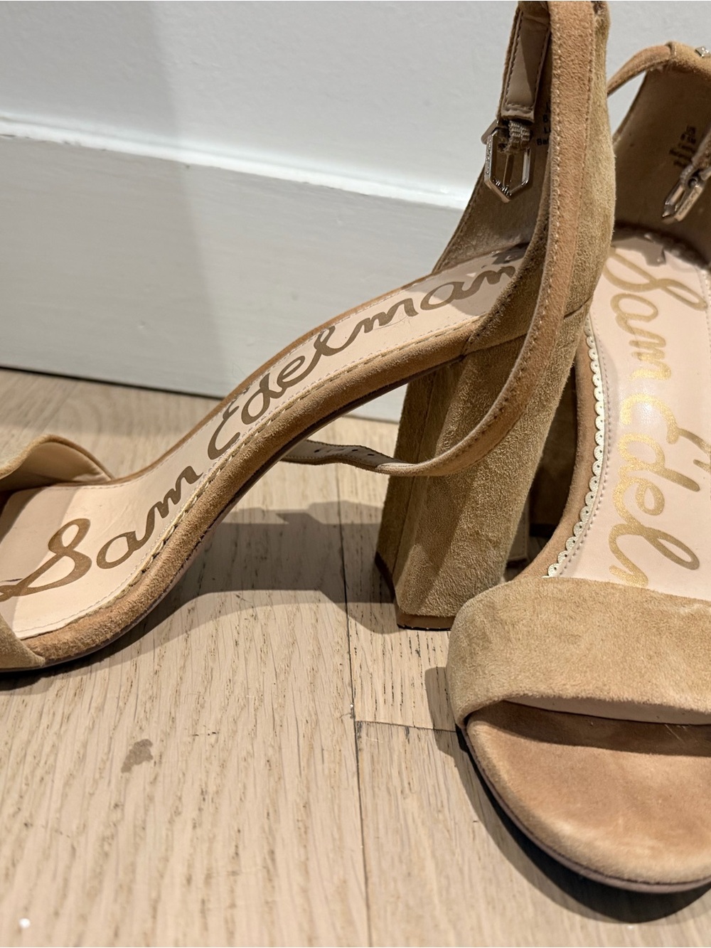 Sam Edelman Suede Block Heel Sandals in Tan